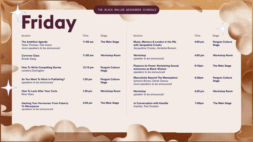 BB Weekender 26 Friday Schedule